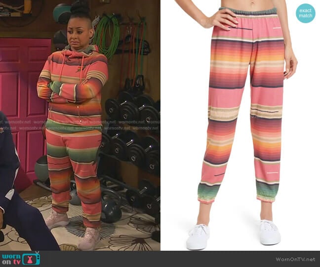 Serape Bolt Stitch Joggers by Aviator Nation worn by Raven Baxter (Raven-Symoné) on Ravens Home