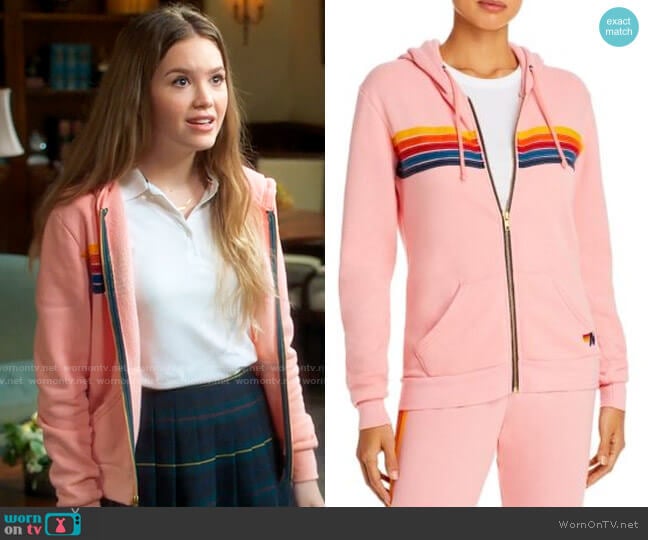 Aviator Nation Rainbow-Stripe Hoodie worn by Orly Bremer (Kyla Kenedy) on Mr Mayor