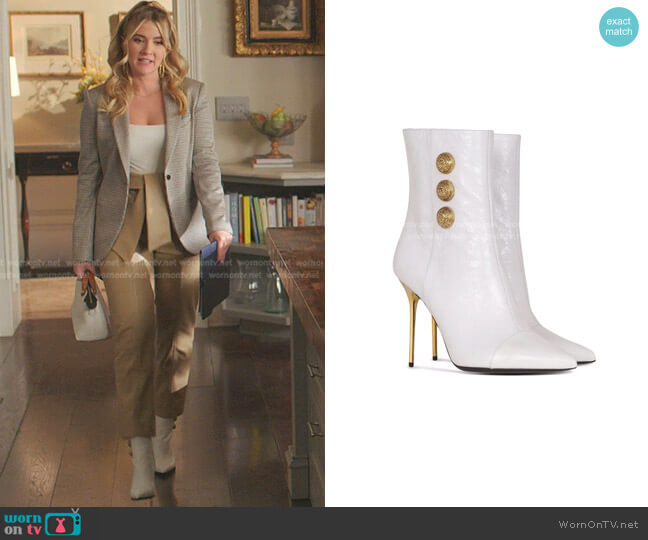 Roni Ankle Boots by Balmain worn by Amanda Carrington (Eliza Bennett) on Dynasty