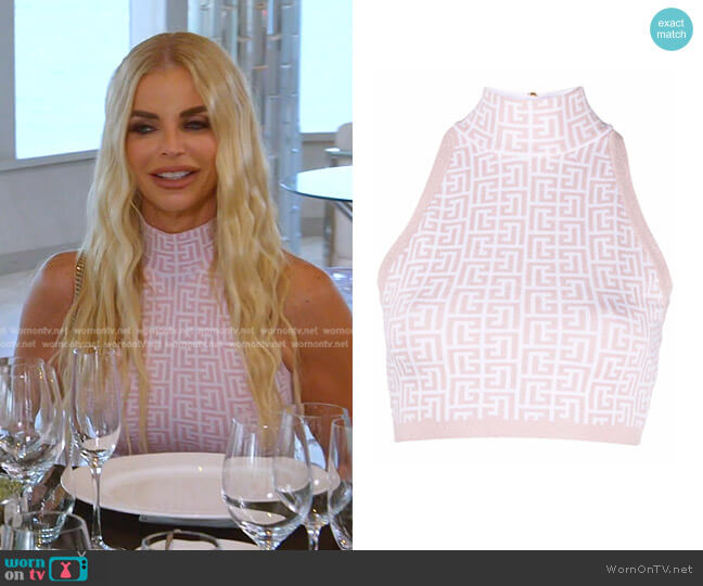 Monogram Sleeveless Cropped Top by Balmain worn by Alexia Echevarria  on The Real Housewives of Miami