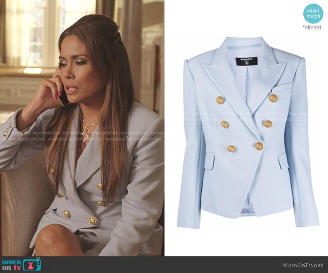 Peak Lapels Double-Breasted Blazer by Balmain worn by Rita (Daniella Alonso) on Dynasty