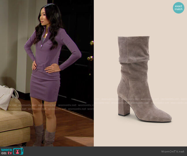 Banana Republic Midshaft Suede Slouchy Boot worn by Allie Nguyen (Kelsey Wang) on The Young & the Restless