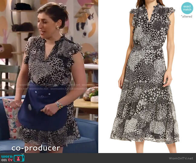 BB Dakota Mix Degrees Ruffle Floral & Animal Print A-Line Dress worn by Kat Silver (Mayim Bialik) on Call Me Kat