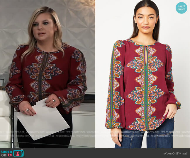 Paisley Keyhole Top by BCBGMAXAZRIA worn by Maxie Jones (Kirsten Storms) on General Hospital