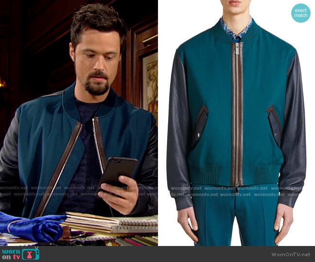 Berluti Two-Tone Bomber Jacket worn by Thomas Forrester (Matthew Atkinson) on The Bold and the Beautiful