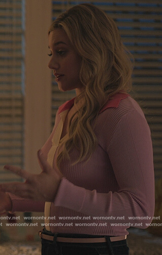 Betty's pink contrast trim sweater on Riverdale