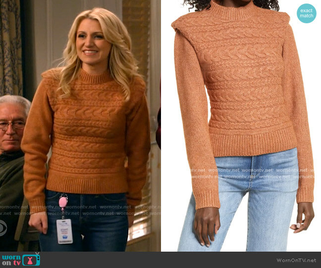 Blank NYC Horizontal Cable Crewneck Sweater worn by Gina Dabrowski (Annaleigh Ashford) on B Positive