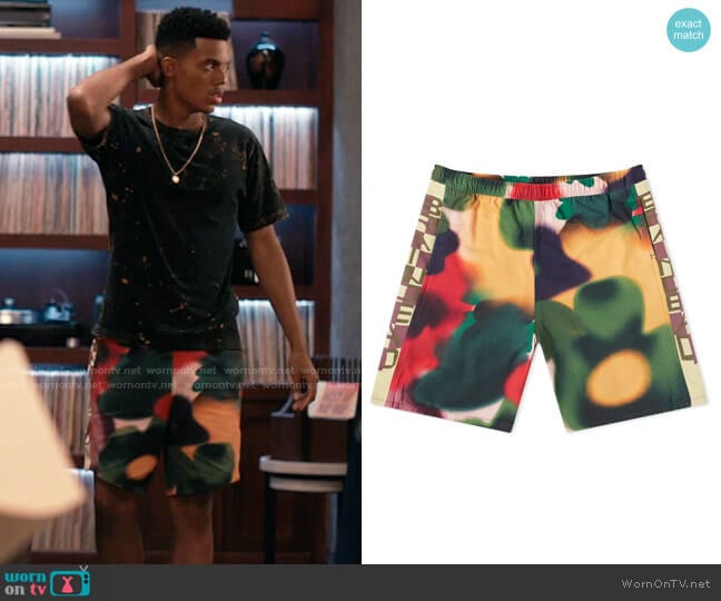 Brain Dead Floral Watercolor Beach Shorts worn by Will Smith (Jabari Banks) on Bel-Air