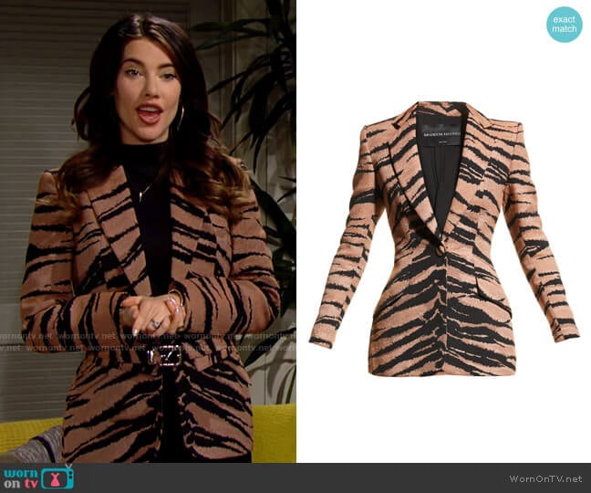 Brandon Maxwell Tiger Jacquard Blazer Jacket worn by Steffy Forrester (Jacqueline MacInnes Wood) on The Bold and the Beautiful