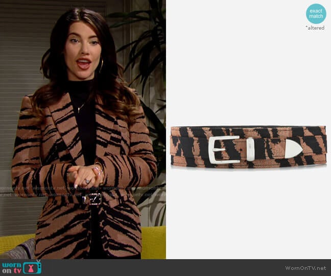 Brandon Maxwell Tiger Jacquard Waist Belt worn by Steffy Forrester (Jacqueline MacInnes Wood) on The Bold and the Beautiful