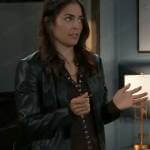 Britt’s brown ruched button down top on General Hospital