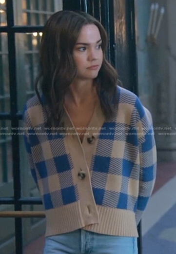 Callie's blue and beige check cardigan on Good Trouble