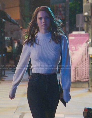 Callie's white open-back sweater on Good Trouble