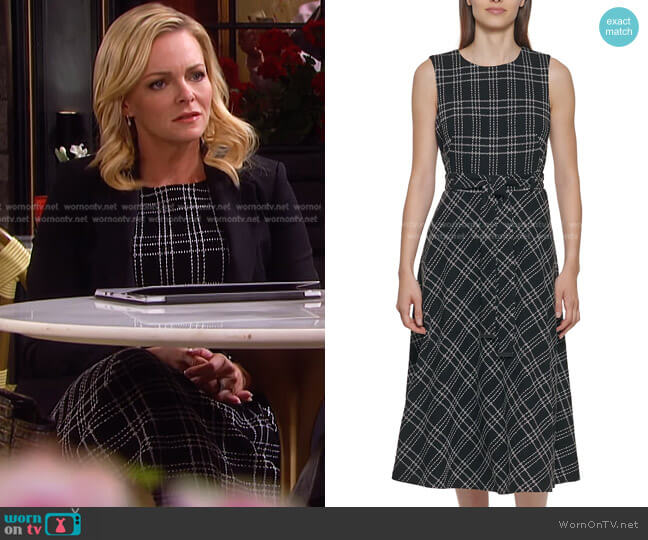 Belted Plaid Midi Dress by Calvin Klein worn by Belle Brady (Martha Madison) on Days of our Lives
