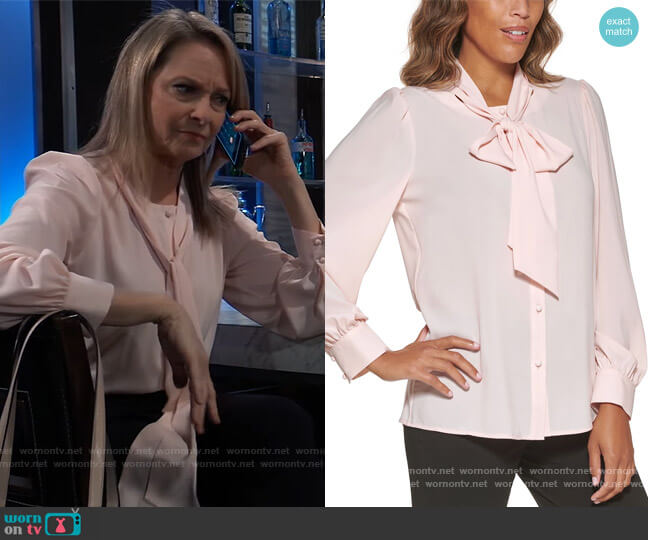 Tie-Neck Blouse by Calvin Klein worn by Bonnie Burroughs on General Hospital worn by Gladys Corbin (Bonnie Burroughs) on General Hospital