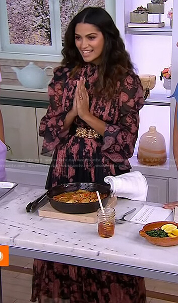Camila Alves’s black and pink paisley print dress on Today