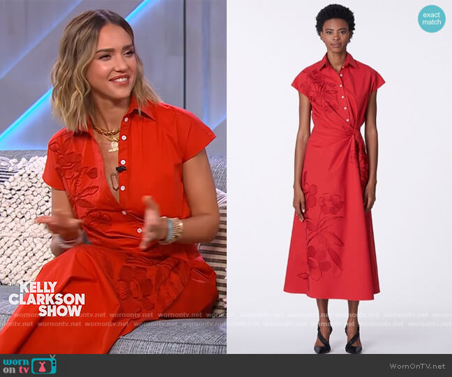 Side Knot Dress by Carolina Herrera worn by Jessica Alba on The Kelly Clarkson Show