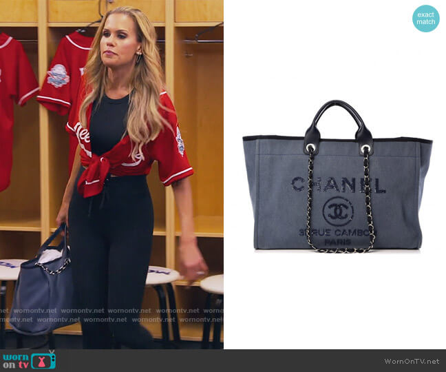Canvas Sequin Large Deauville Tote by Chanel worn by Jackie Goldschneider  on The Real Housewives of New Jersey