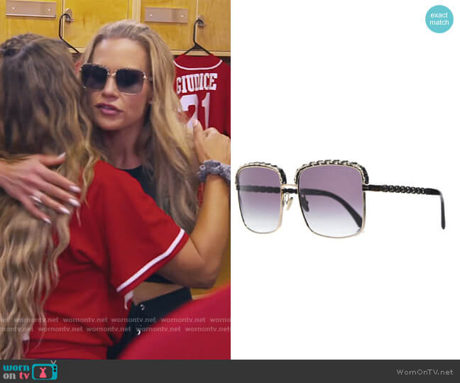 Metal Square Chain Sunglasses by Chanel worn by Jackie Goldschneider  on The Real Housewives of New Jersey