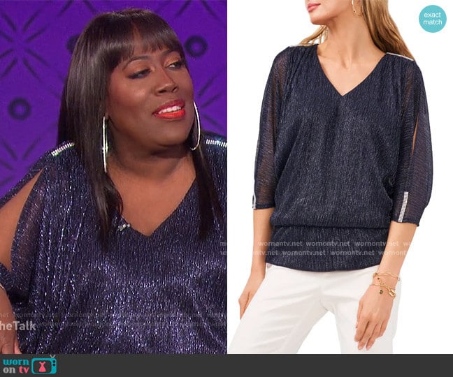 Metallic Split Sleeve Top by Chaus worn by Sheryl Underwood on The Talk