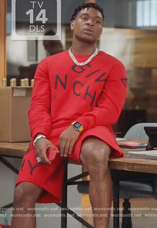 Christian's red Givenchy logo sweatshirt on The Kings of Napa