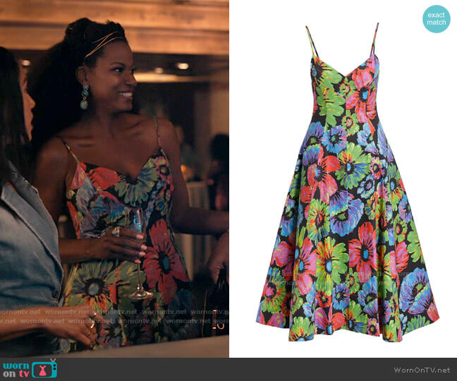 Christopher John Rogers Painterly Floral Midi Dress worn by Vivian Banks (Cassandra Freeman) on Bel-Air