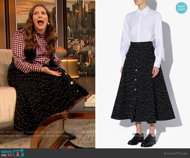 Claire Skirt Tweed by Erdem worn by Drew Barrymore  on The Drew Barrymore Show