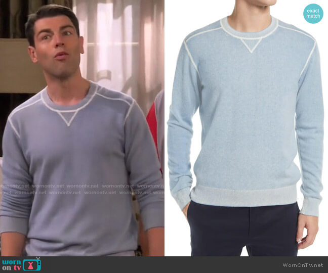 Club Monaco Recycled Cashmere Crewneck Sweater worn by Dave Johnson (Max Greenfield) on The Neighborhood