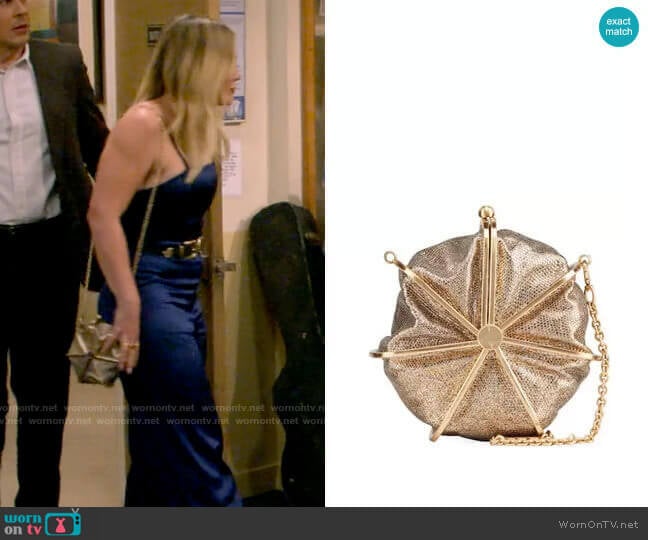 Cult Gaia Nika Metallic Textured Round Crossbody Bag worn by Sophie (Hilary Duff) on How I Met Your Father