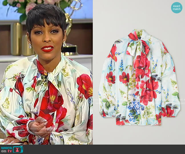 Floral-print silk-habotai blouse by Dolce & Gabbana worn by Tamron Hall on Tamron Hall Show