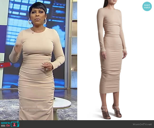 Ruched jersey midi dress by Dolce & Gabbana worn by Tamron Hall on Tamron Hall Show