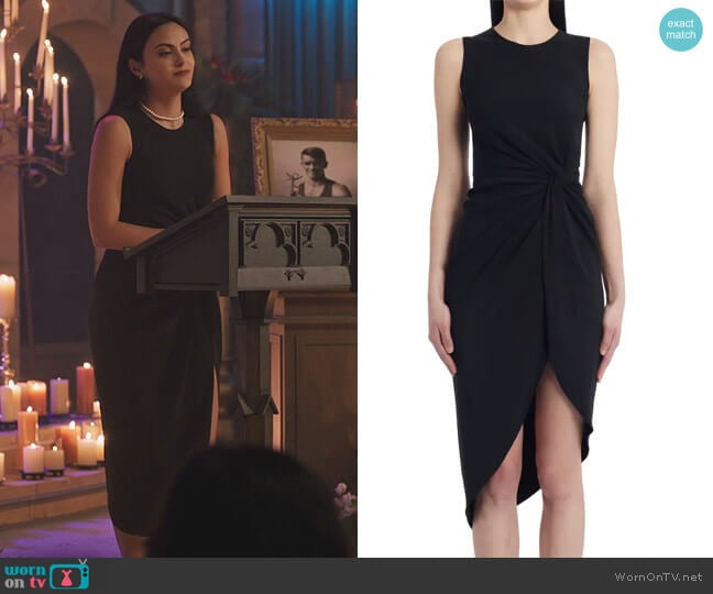 Twist Waist Sleeveless Cady Sheath by Dolce & Gabbana worn by Veronica Lodge (Camila Mendes) on Riverdale