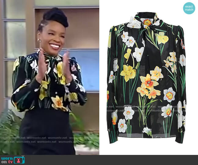 Black Floral Print Blouse by Dolce & Gabbana worn by amber Ruffin on The Tamron Hall Show