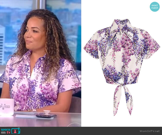 Wisteria Print Cotton Poplin Blouse by Dolce & Gabbana worn by Sunny Hostin on The View