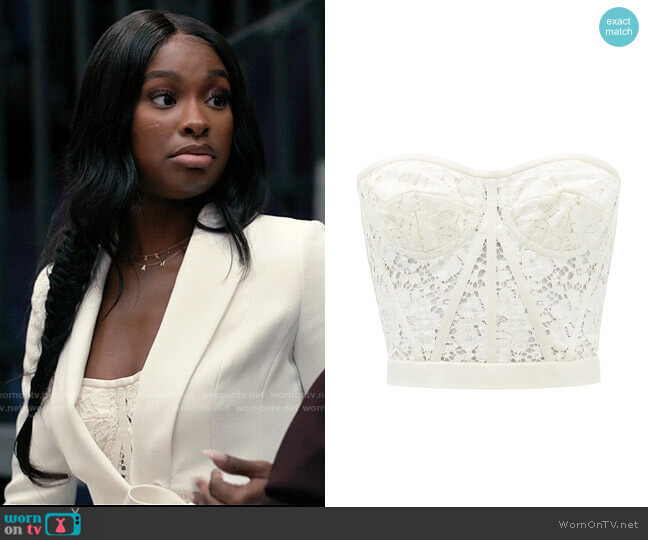 Dolce & Gabbana Cordonetto-lace bustier worn by Hilary Banks (Coco Jones) on Bel-Air