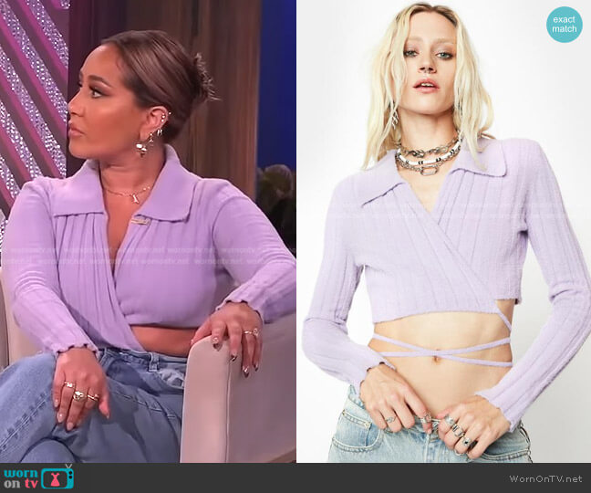 WornOnTV: Adrienne’s lilac cropped wrap sweater on The Real | Adrienne ...