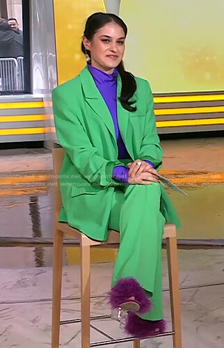 Donna's green blazer and purple feather sandals on Today