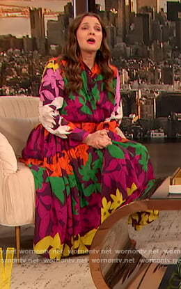 Drew's multicolored floral shirtdress on The Drew Barrymore Show