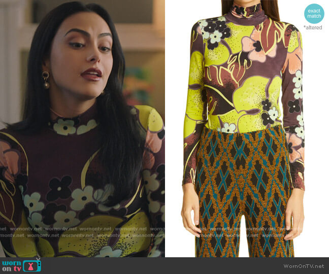 Hask Floral Print Turtleneck Top by Dries Van Noten worn by Veronica Lodge (Camila Mendes) on Riverdale