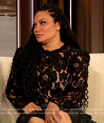 Egypt Sherrod's black floral lace top on The Drew Barrymore Show