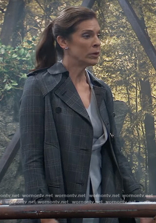 Eileen’s gray plaid trench coat on General Hospital