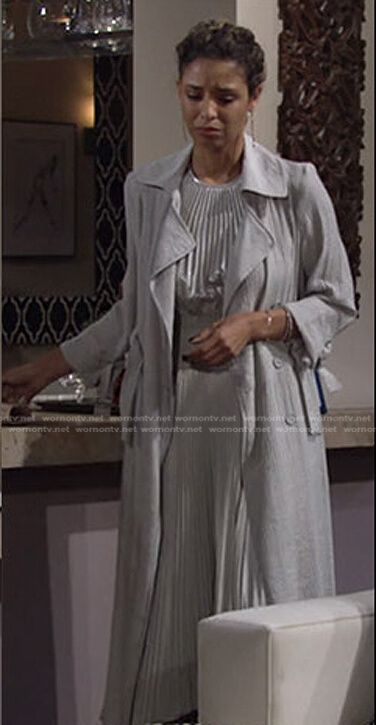 Elena's grey tie-cuff coat on The Young and the Restless