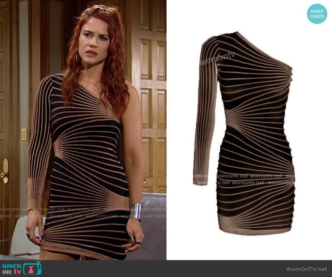 Elisabetta Franchi Asymmetric knit dress with ribs worn by Sally Spectra (Courtney Hope) on The Young and the Restless