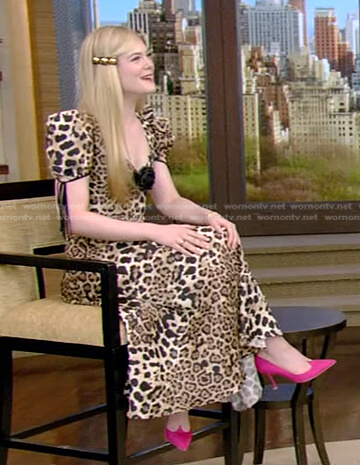 Elle Fanning's leopard puff sleeve dress on Live with Kelly and Ryan