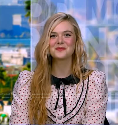 Elle Fanning’s white floral collared dress on Good Morning America