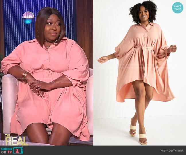 Cape Shirtdress With Belt by Eloquii worn by Loni Love on The Real