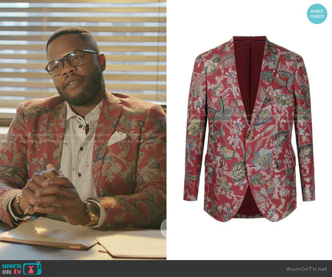 Floral-Jacquard Silk Blazer by Etro worn by Jeff Colby (Sam Adegoke) on Dynasty