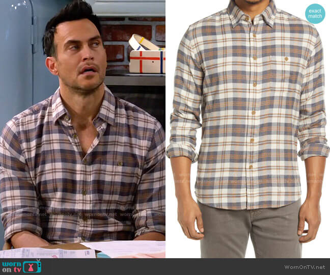 Faherty The Movement Plaid Flannel Button-Up Shirt in West Range Plaid worn by Max (Cheyenne Jackson) on Call Me Kat