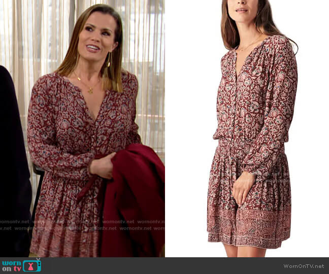 Faherty Montara Dress in Bordeaux Floral worn by Chelsea Lawson (Melissa Claire Egan) on The Young and the Restless