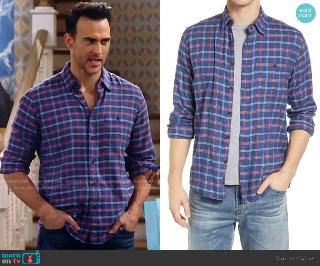 Faherty The Movement Plaid Flannel Shirt in Table Mesa Plaid worn by Max (Cheyenne Jackson) on Call Me Kat